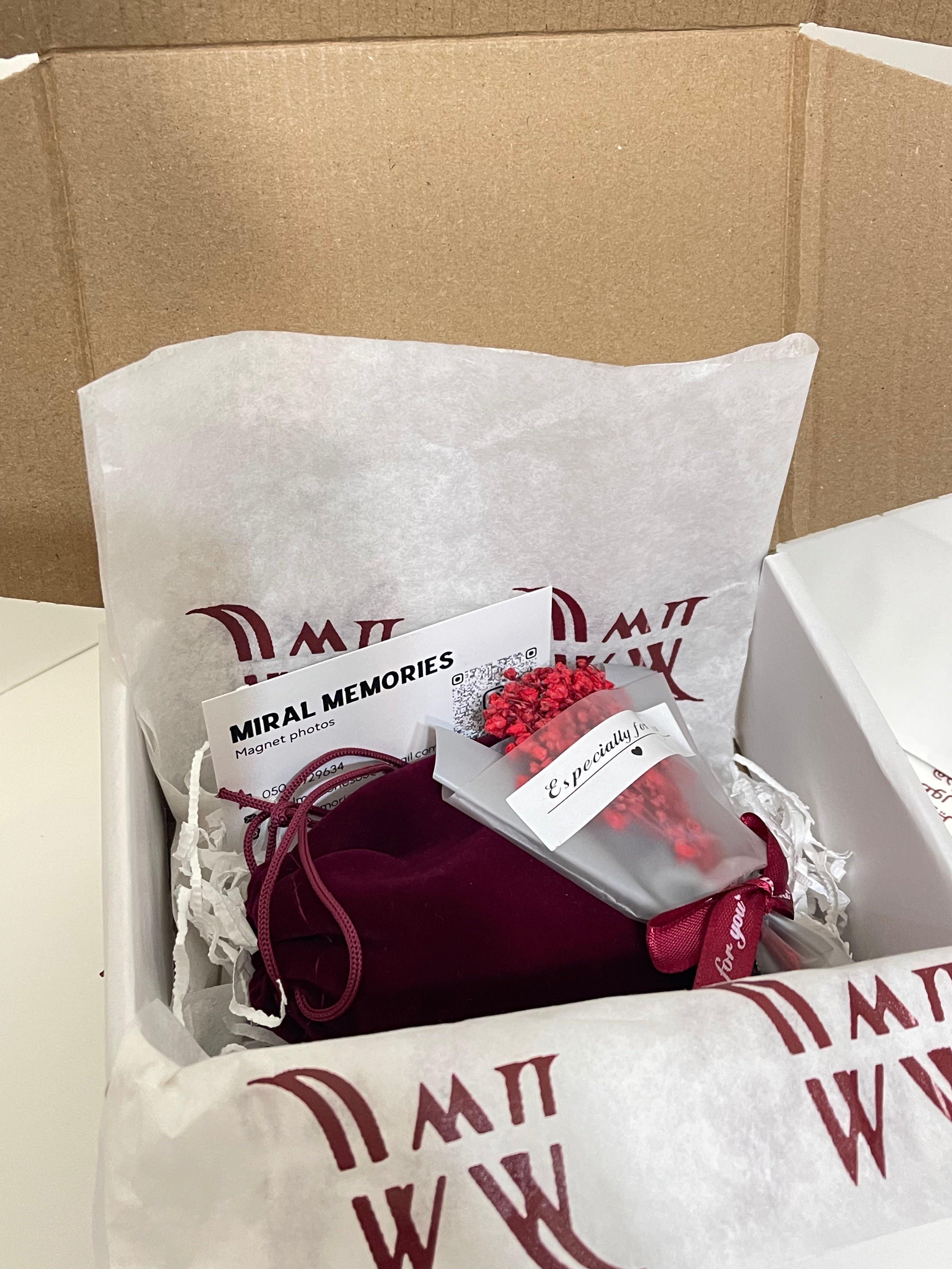 Product inside a box with 'Miral Memories' branding